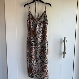 Zara Brown and White Floral Midi Dress